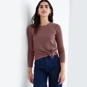 Madewell Texture & Thread Ribbed Knot-Front Long Sleeve Top White Sz S